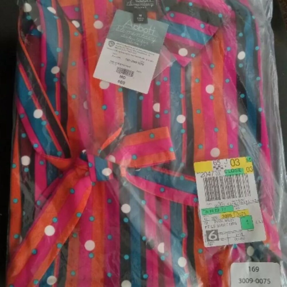 Abbott Elementary Pink Stripe Dot Multi Shirt Dress Medium - Picture 2 of 3
